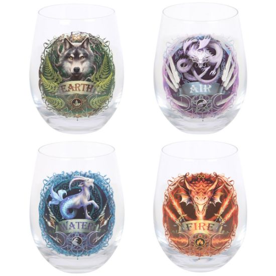 Picture of Set of 4 Elemental Stemless Wine Glasses by Anne Stokes