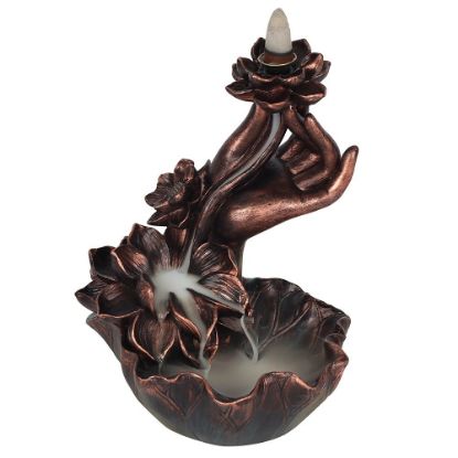 Picture of Bronze Effect Hand with Flower Backflow Incense Burner