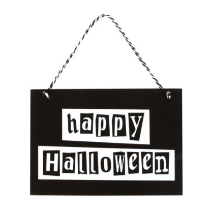 Picture of Black and White Happy Halloween Hanging Sign