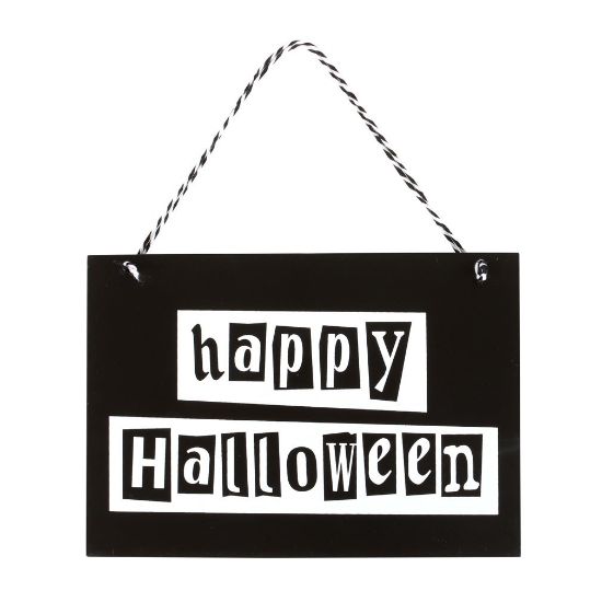 Picture of Black and White Happy Halloween Hanging Sign