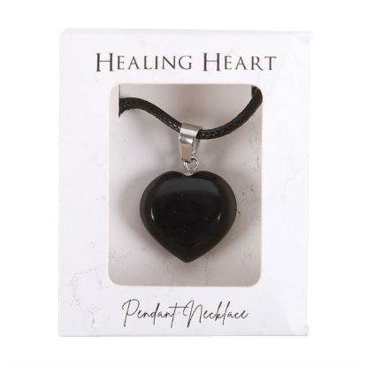 Picture of Black Obsidian Healing Crystal Heart Necklace