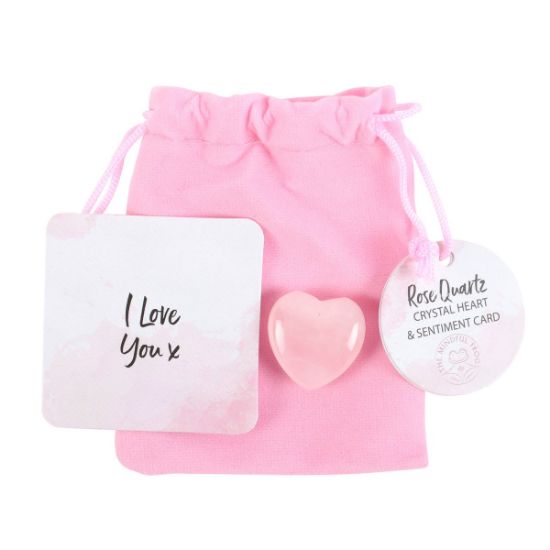 Picture of I Love You Rose Quartz Crystal Heart in a Bag