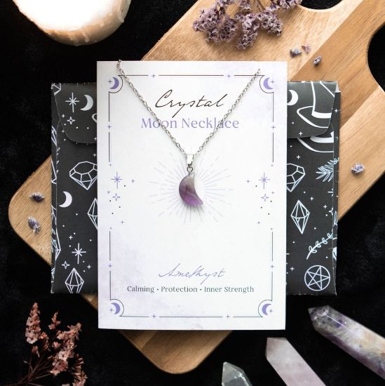 Picture of Amethyst Crystal Moon Necklace on Greeting Card