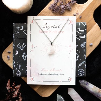 Picture of Rose Quartz Crystal Moon Necklace on Greeting Card