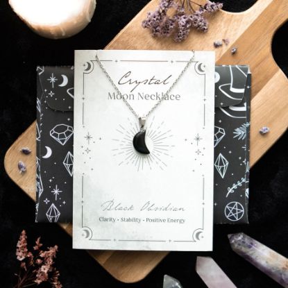 Picture of Black Obsidian Crystal Moon Necklace on Greeting Card