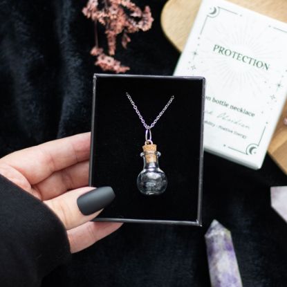 Picture of Protection Black Obsidian Crystal Chip Potion Bottle Necklace