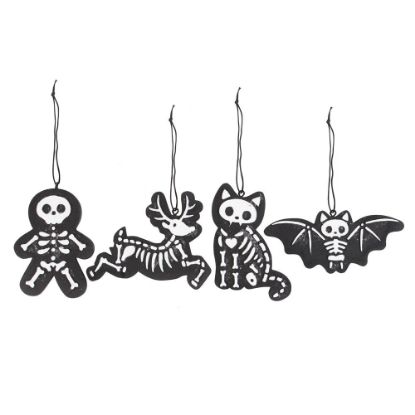 Picture of Set of 4 Black Creepy Skeleton Cookie Ornaments 