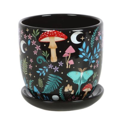 Picture of Dark Forest Print Ceramic Plant Pot with Saucer