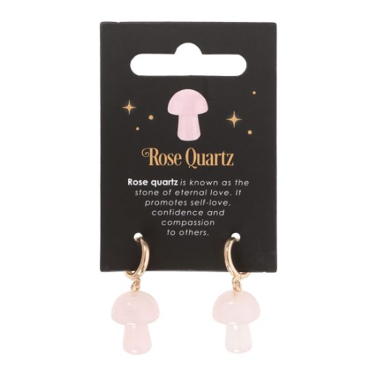 Picture of Rose Quartz Crystal Mushroom Earrings