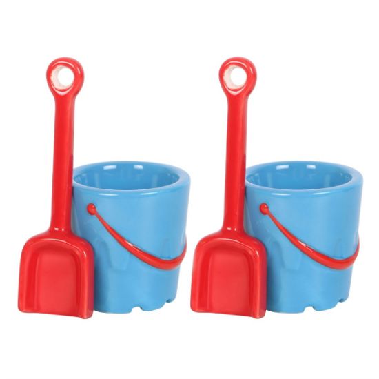 Picture of Set of 2 Bucket Shaped Ceramic Egg Cups with Spade Spoons