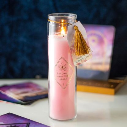 Picture of Mystic Rose Tube Candle with Rose Quartz Crystals