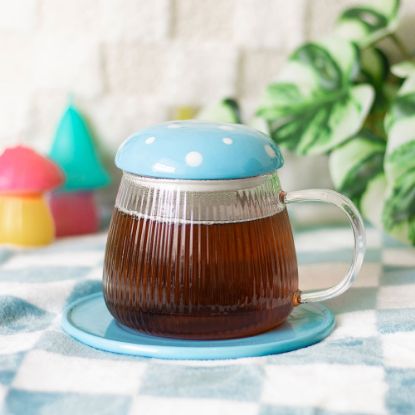 Picture of Blue Glass Mushroom Mug and Saucer