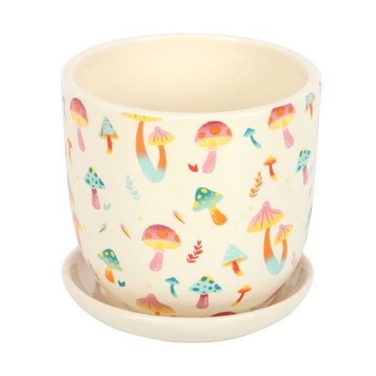 Picture of Funky Fungi Mushroom Print Plant Pot with Saucer