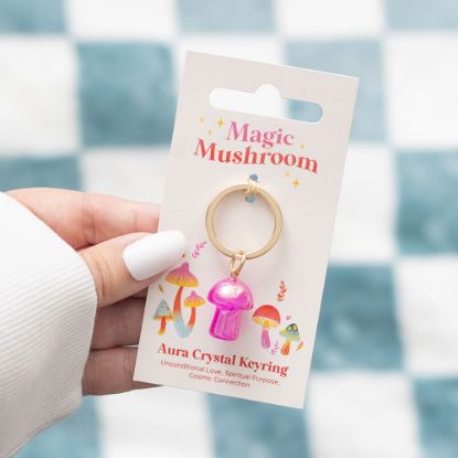 Picture of Pink Aura Crystal Mushroom Keyring