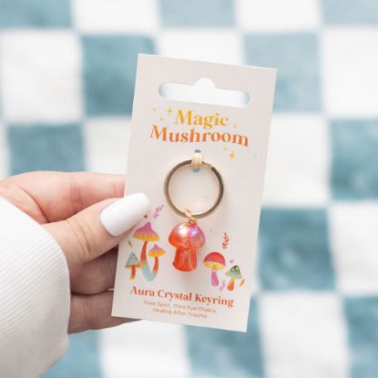 Picture of Orange Aura Crystal Mushroom Keyring