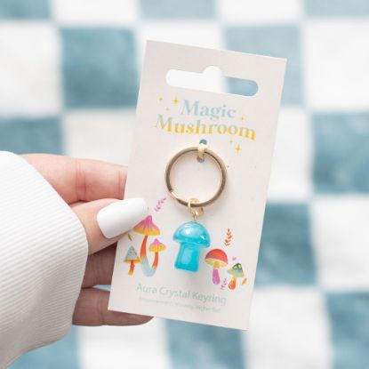 Picture of Blue Aura Crystal Mushroom Keyring
