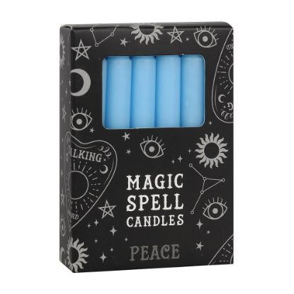 Picture of Set of 12 Light Blue 'Peace' Spell Candles