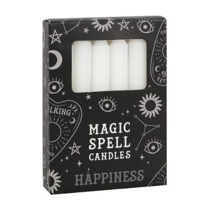 Picture of Set of 12 White 'Happiness' Spell Candles