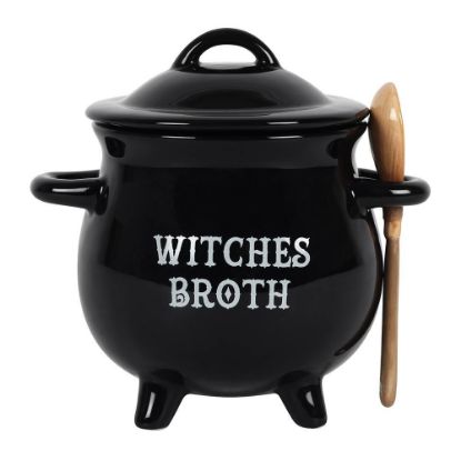 Picture of Witches Broth Cauldron Soup Bowl with Broom Spoon