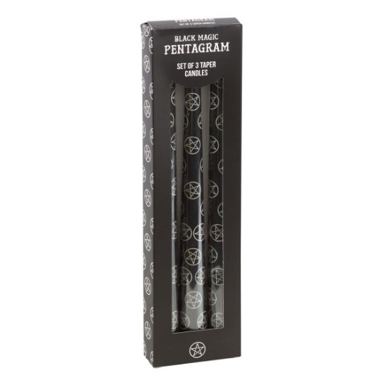 Picture of Set of 3 Black Magic Pentagram Taper Candles 