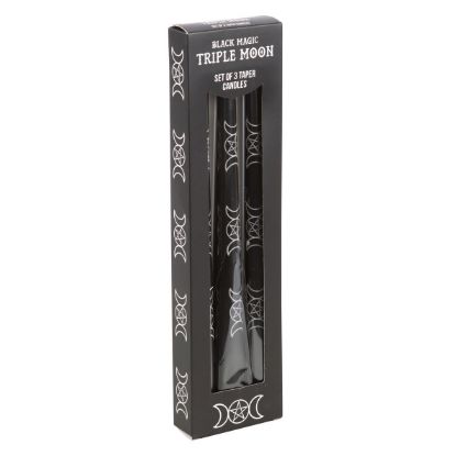 Picture of Set of 3 Black Magic Triple Moon Taper Candles 