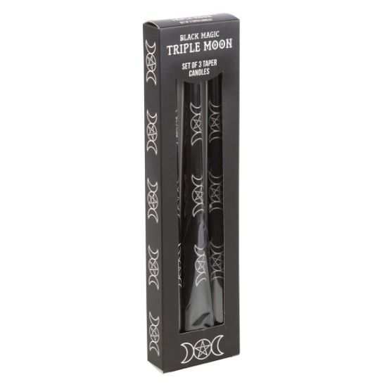 Picture of Set of 3 Black Magic Triple Moon Taper Candles 