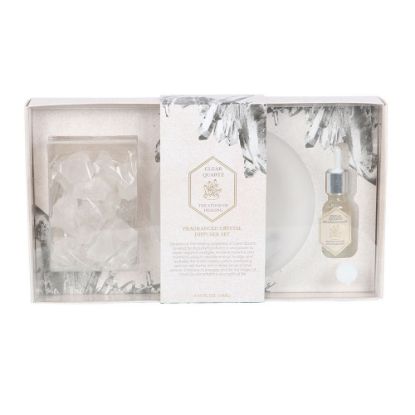 Picture of Clear Quartz Crystals on Glass Tray with Fragrance Oil