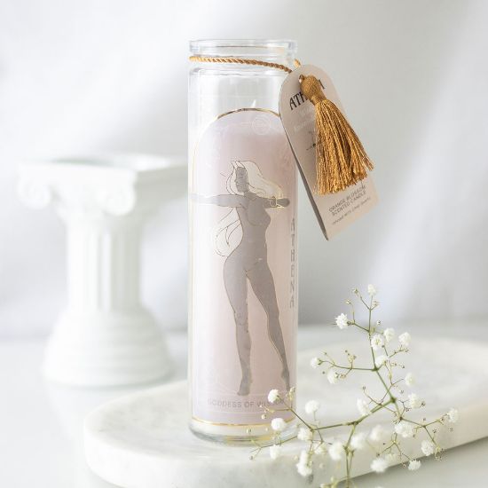 Picture of Athena Goddess Tube Candle with Clear Quartz Crystals