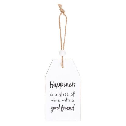 Picture of Happiness Is A Glass Of Wine Hanging Sentiment Sign