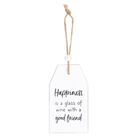 Picture of Happiness Is A Glass Of Wine Hanging Sentiment Sign
