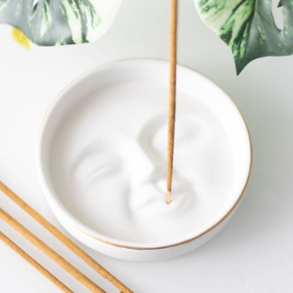 Picture of White Moon Face Incense Stick Holder