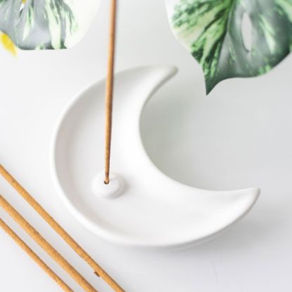 Picture of White Crescent Moon Incense Stick Holder