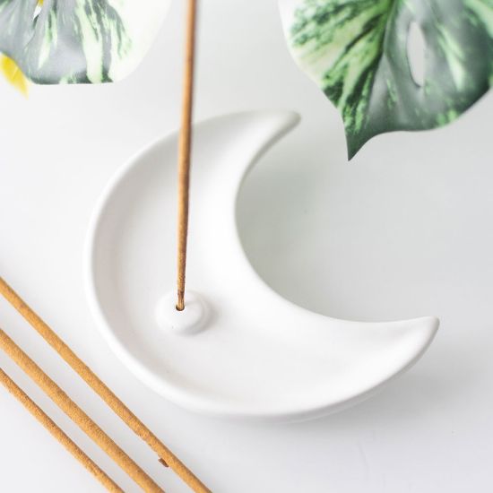 Picture of White Crescent Moon Incense Stick Holder