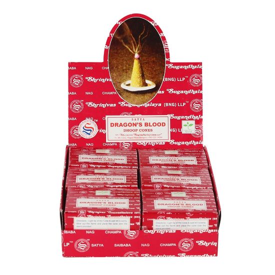 Picture of Set of 12 Packets of Dragon's Blood Dhoop Cones by Satya