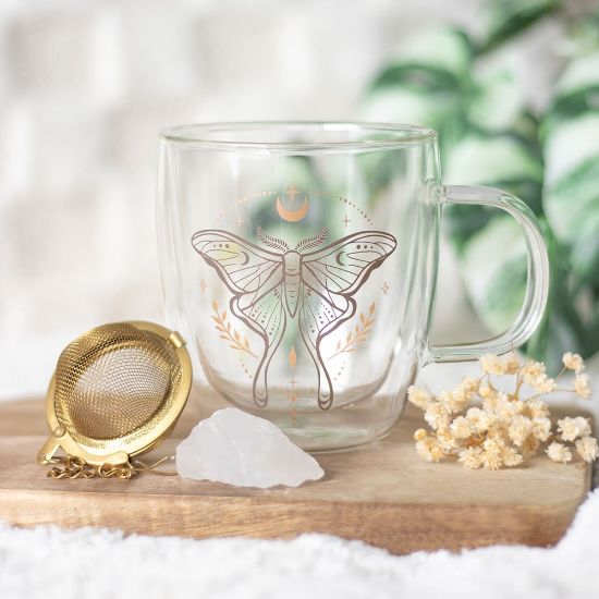 Picture of Luna Moth Double Walled Glass Mug with Crystal Tea Infuser