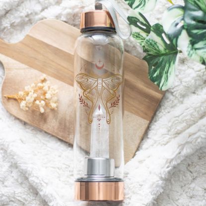 Picture of Luna Moth Glass Water Bottle with Clear Quartz Crystal