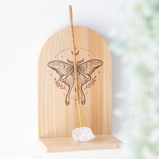 Picture of Natural Luna Moth Wooden Incense Holder Shelf