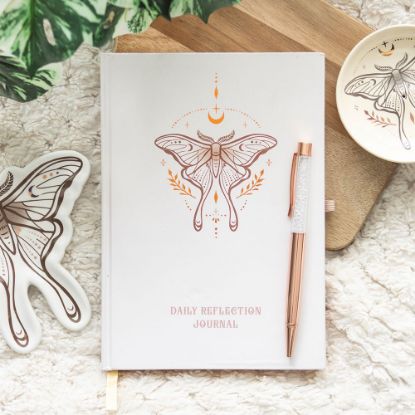 Picture of Luna Moth Daily Reflection Journal and Clear Quartz Crystal Pen