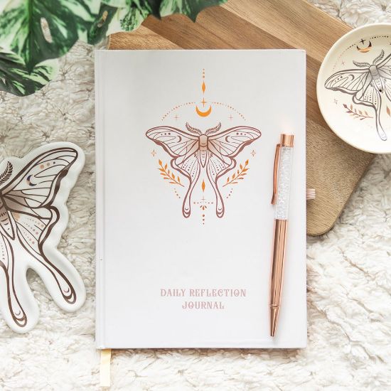 Picture of Luna Moth Daily Reflection Journal and Clear Quartz Crystal Pen