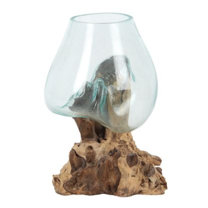 Picture of Extra Large Molten Glass Bowl on Root Wood Stand