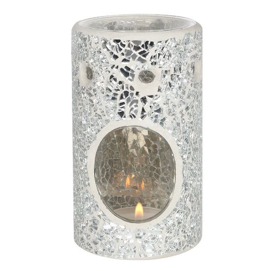 Picture of Silver Pillar Crackle Glass Oil Burner