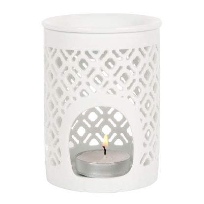 Picture of White Matte Lattice Cut Oil Burner 