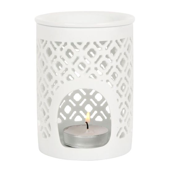 Picture of White Matte Lattice Cut Oil Burner 