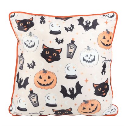 Picture of 35cm Square Spooky Cat and Pumpkin Print Cushion