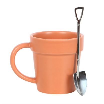 Picture of Plain Plant Pot Ceramic Mug and Shovel Spoon 