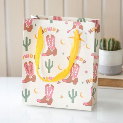 Picture of 23cm Cowboy Boot Print Gift Bag