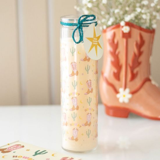 Picture of Howdy Cowboy Boot Print Floral Tube Candle