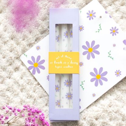 Picture of Set of 3 Purple Daisy Taper Candles