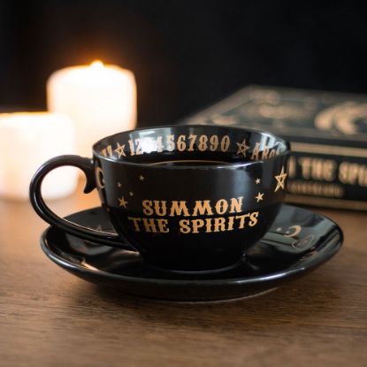 Picture of Black Talking Board Teacup and Saucer