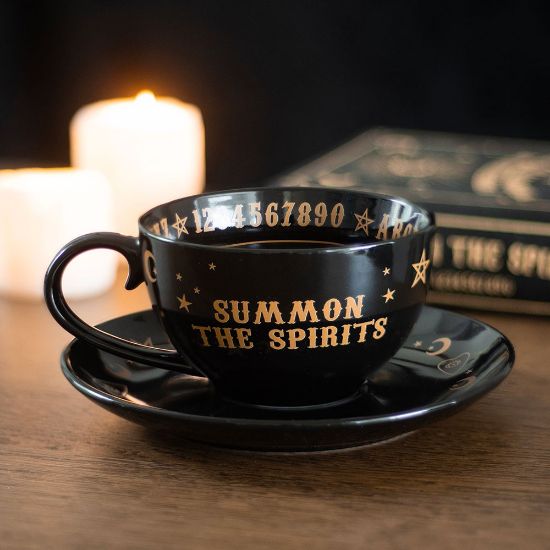 Picture of Black Talking Board Teacup and Saucer